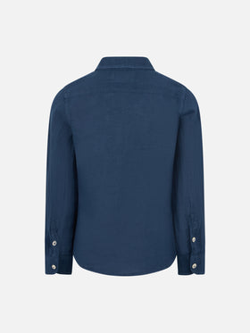 Kid navy blue linen shirt Agnes - MC2 Saint Barth