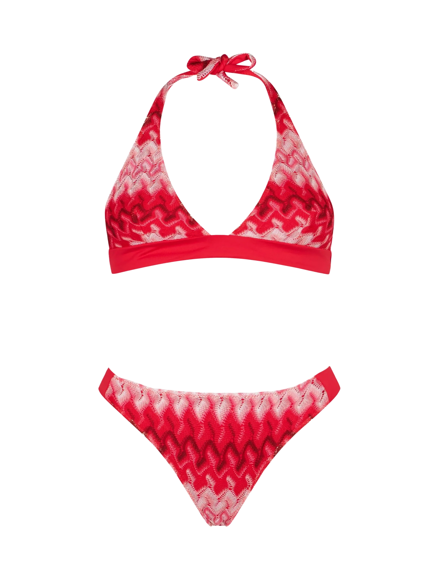 Bikini a triangolo rosso multicolore in maglia chevron