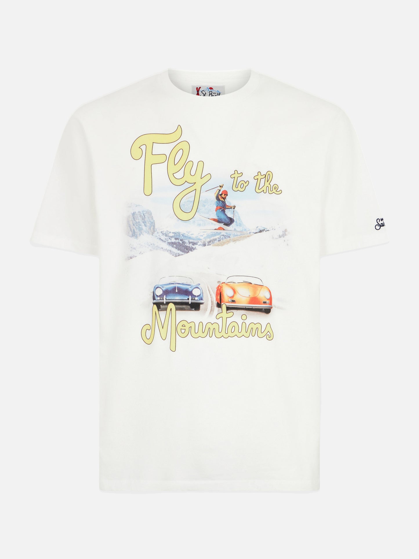 Man heavy cotton t-shirt with mountains and cars print