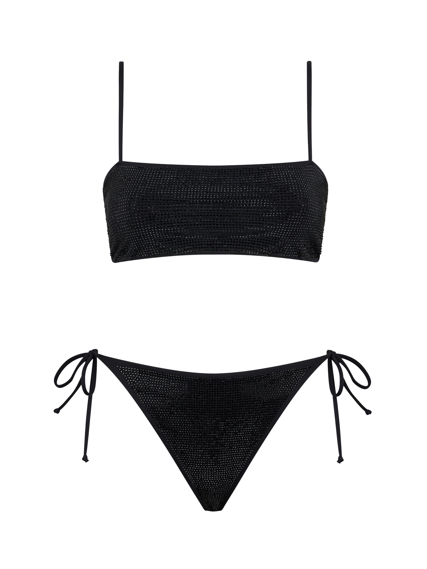 Bikini da donna a fascia nero con strass