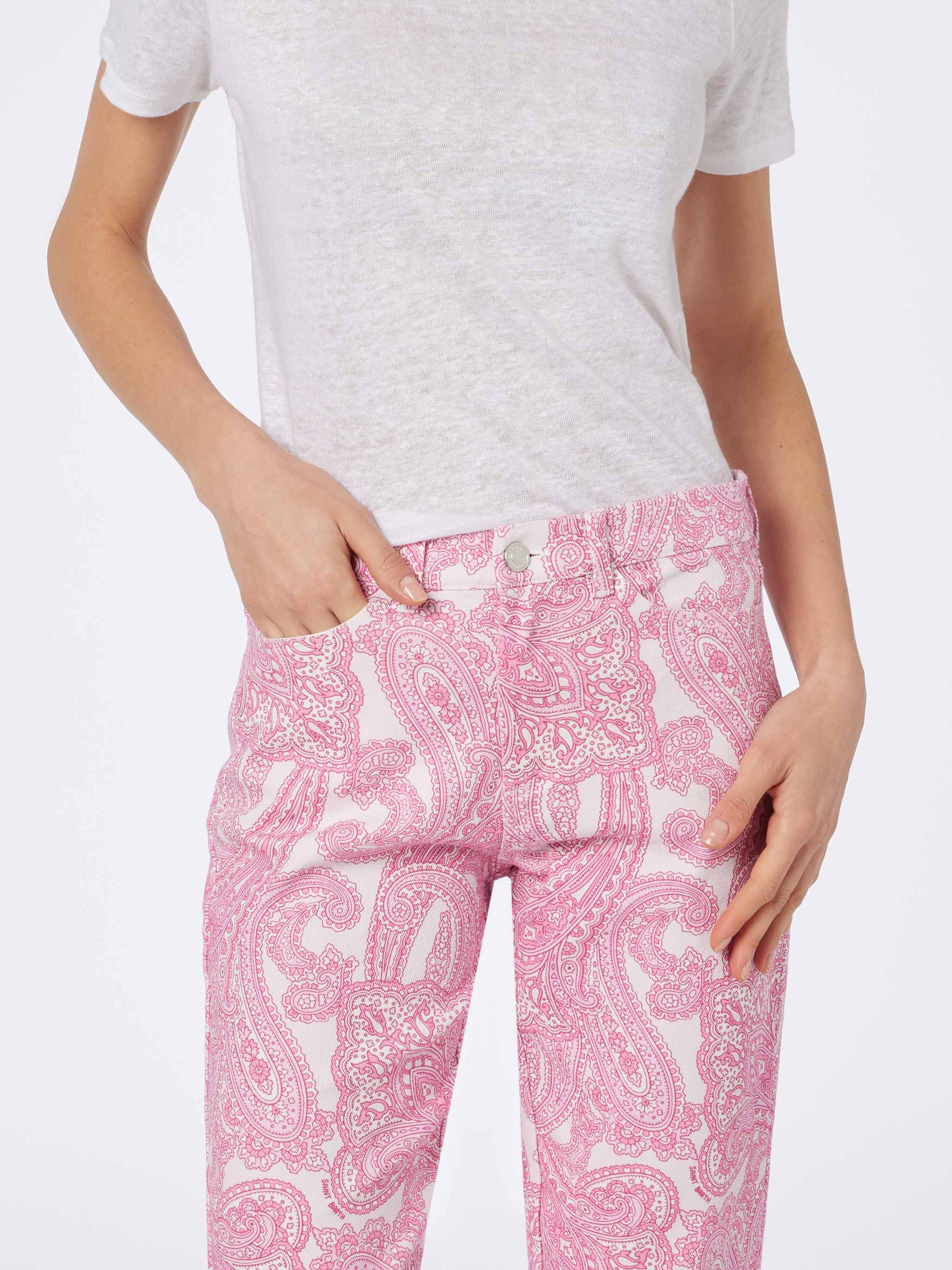 Woman pink paisley print denim Belleville - MC2 Saint Barth