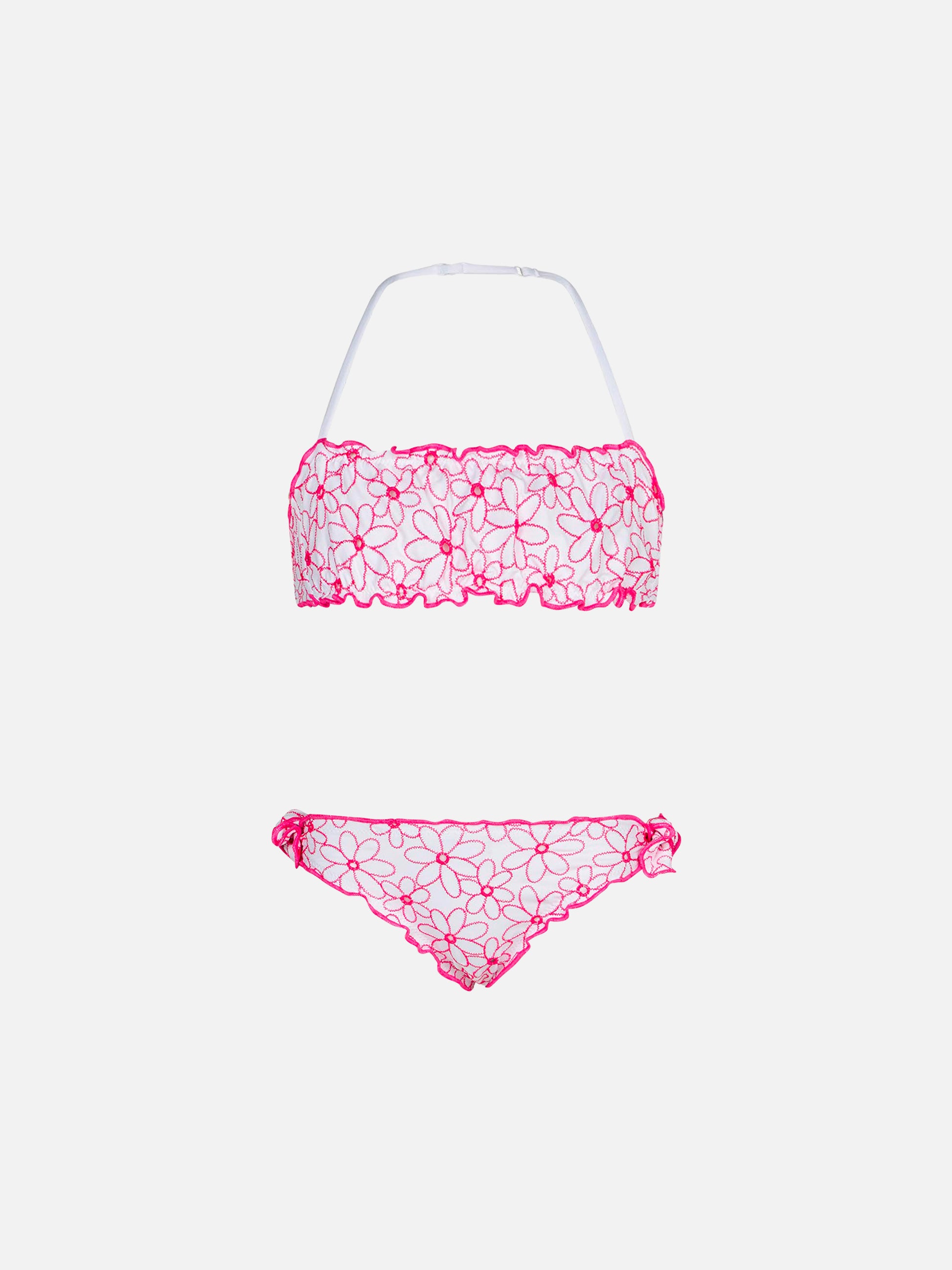Girl bandeau bikini with daisy embroidery - MC2 Saint Barth