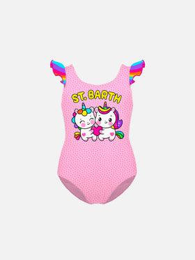 Girl ruffled one piece swimsuit with unicorn print - MC2 Saint Barth