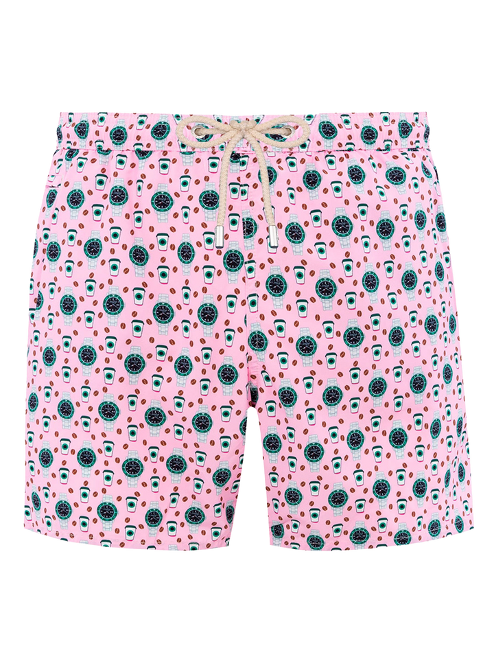 Man lightweight fabric swim-shorts Lighting Micro Fantasy with watches print - MC2 Saint Barth