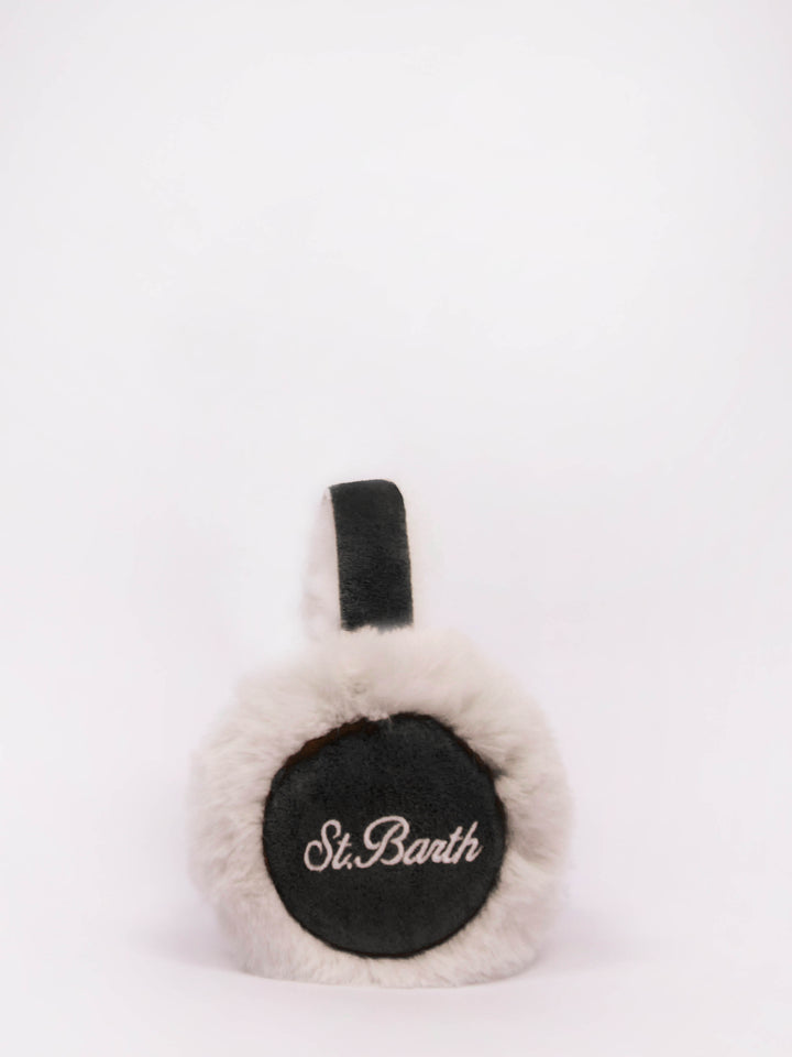 Woman black suede effect earmuffs with furry details and wireless speaker - MC2 Saint Barth