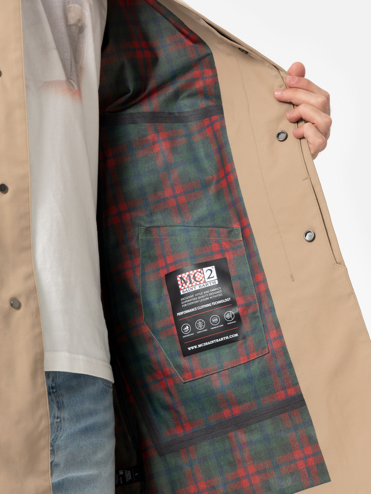 Beige stretch fabric trench Elbert with welt - MC2 Saint Barth