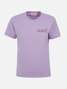 Woman cotton jersey crewneck t-shirt Emilie with Save water drink Spritz embroidery - MC2 Saint Barth