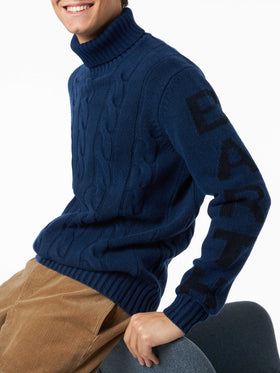 Man black cable knit turtleneck sweater Fisherman - MC2 Saint Barth