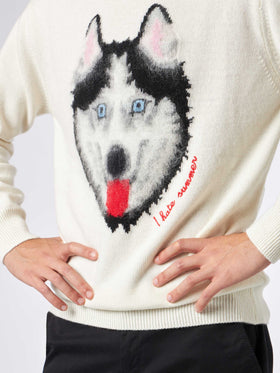 Man sweater with wolf print and I hate summer embroidery - MC2 Saint Barth