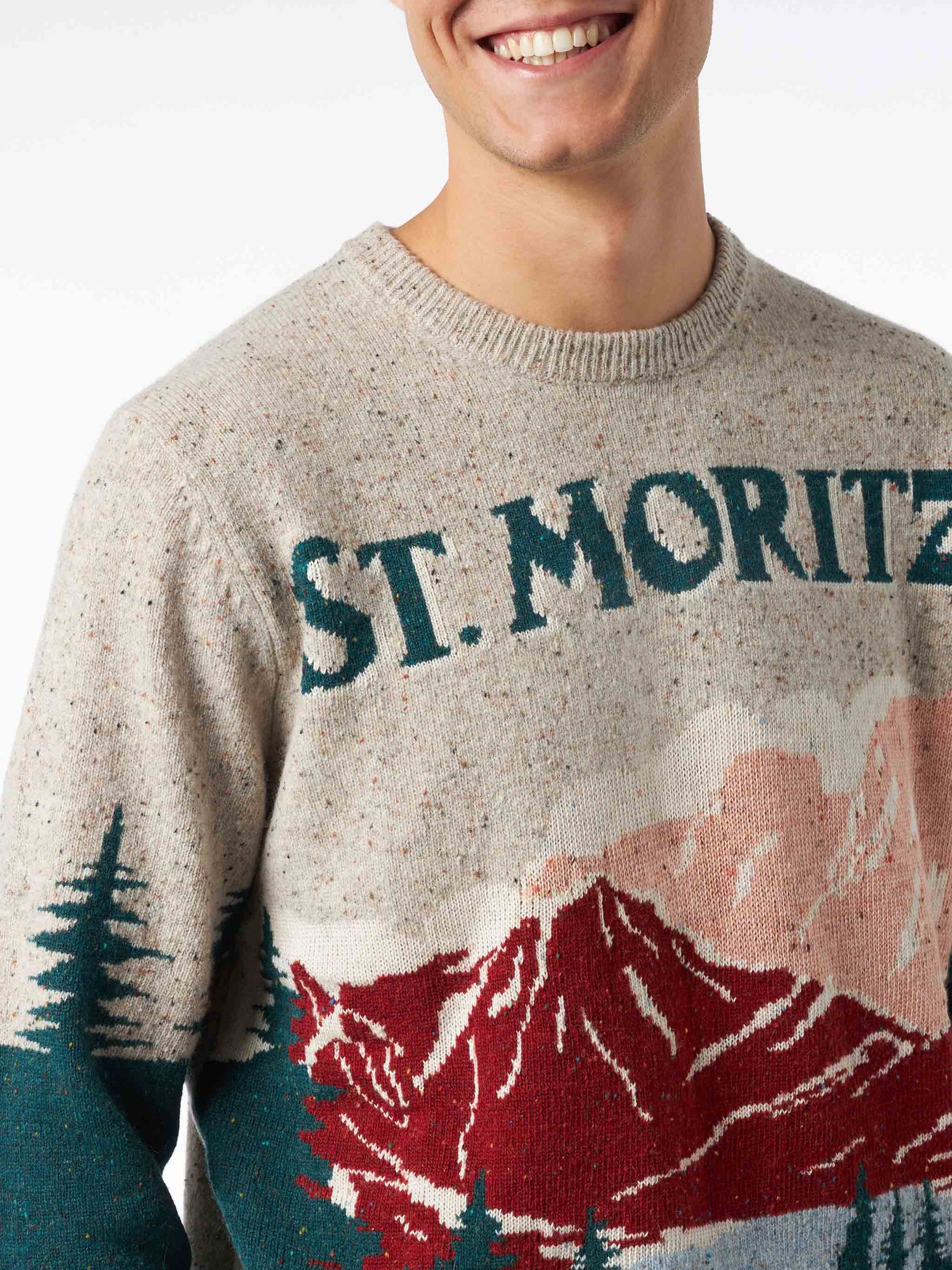 Man crewneck donegal sweater with St. Moritz postcard jacquard - MC2 Saint Barth