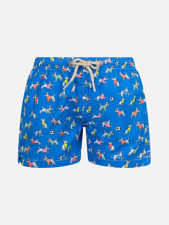 Boy lightweight fabric swim-shorts Jean Lighting with dogs print - MC2 Saint Barth