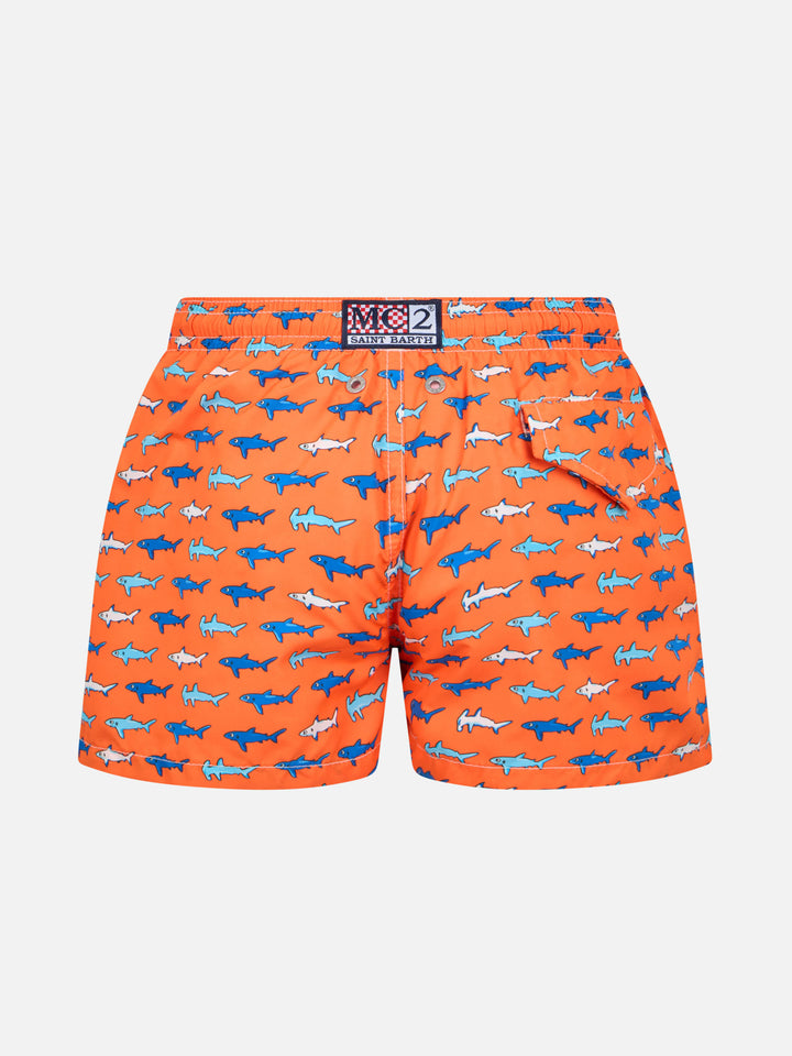 Boy lightweight fabric swim-shorts Jean Lighting with sharks print - MC2 Saint Barth