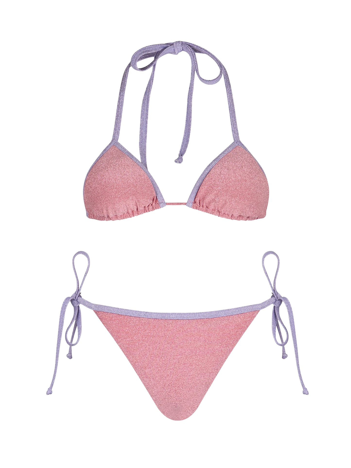 Woman pink lurex triangle bikini Leah Marielle with piping - MC2 Saint Barth