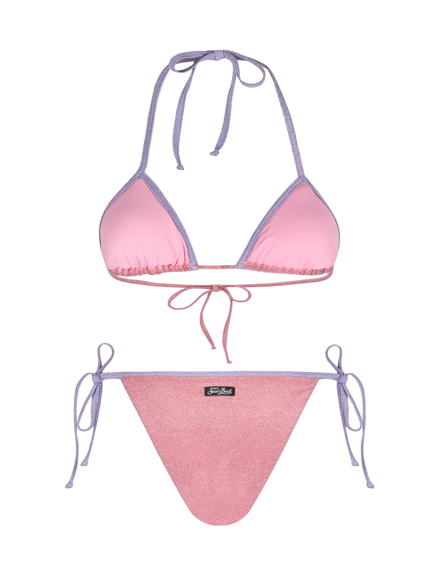 Woman pink lurex triangle bikini Leah Marielle with piping - MC2 Saint Barth