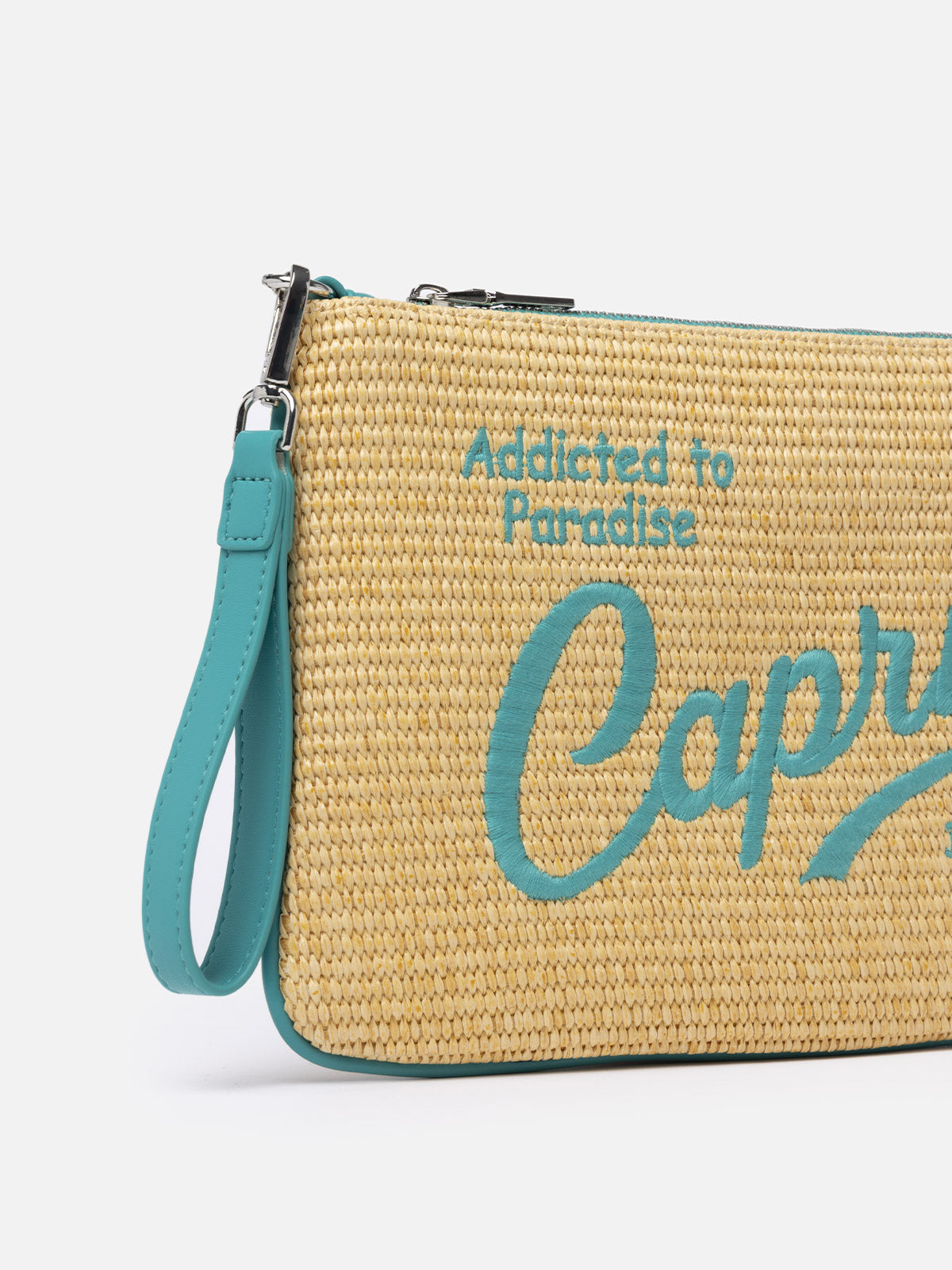 Pouch Parisienne in paglia con ricamo Capri