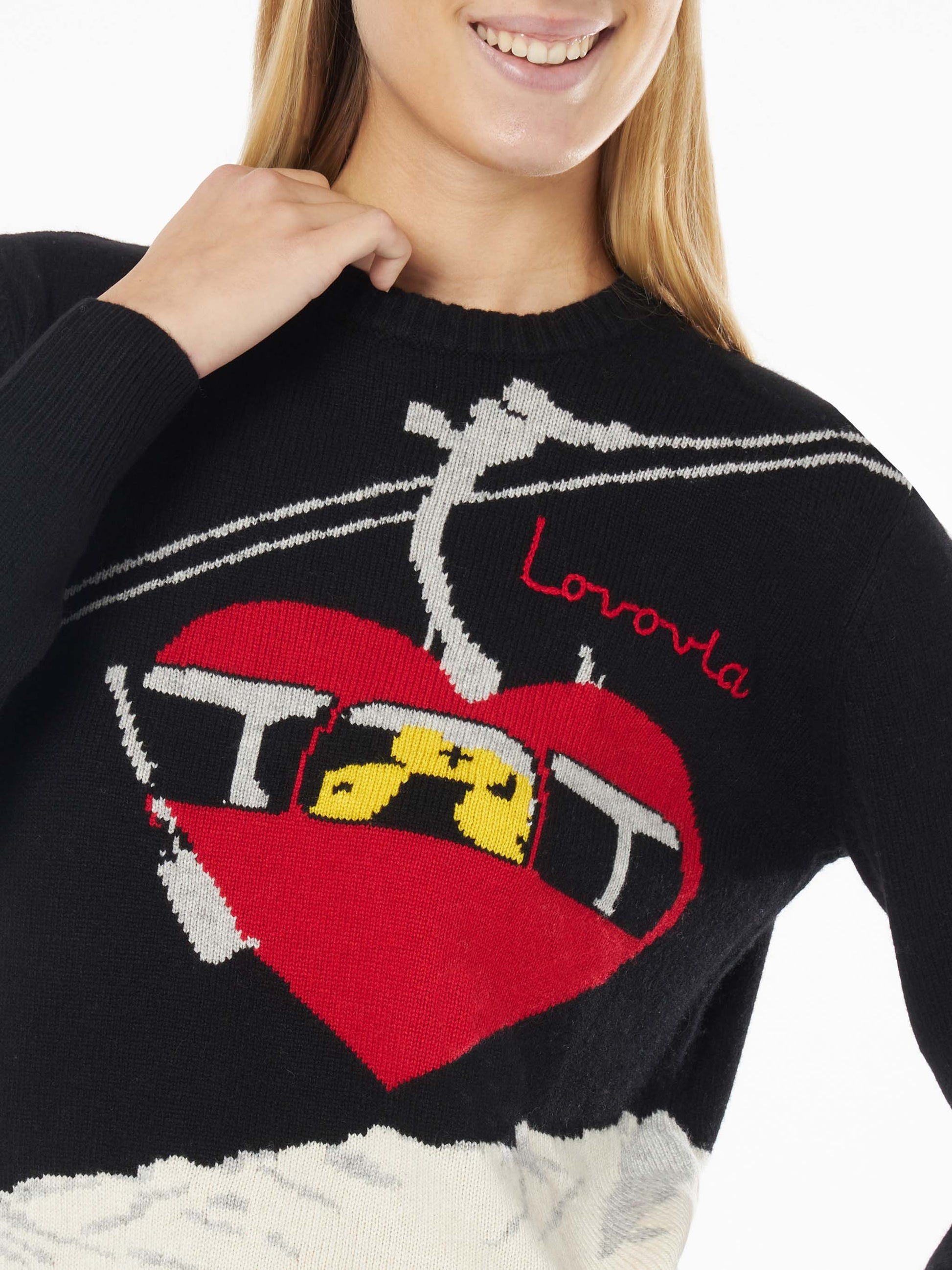 Woman crewneck black sweater with Lovovia embroidery - MC2 Saint Barth