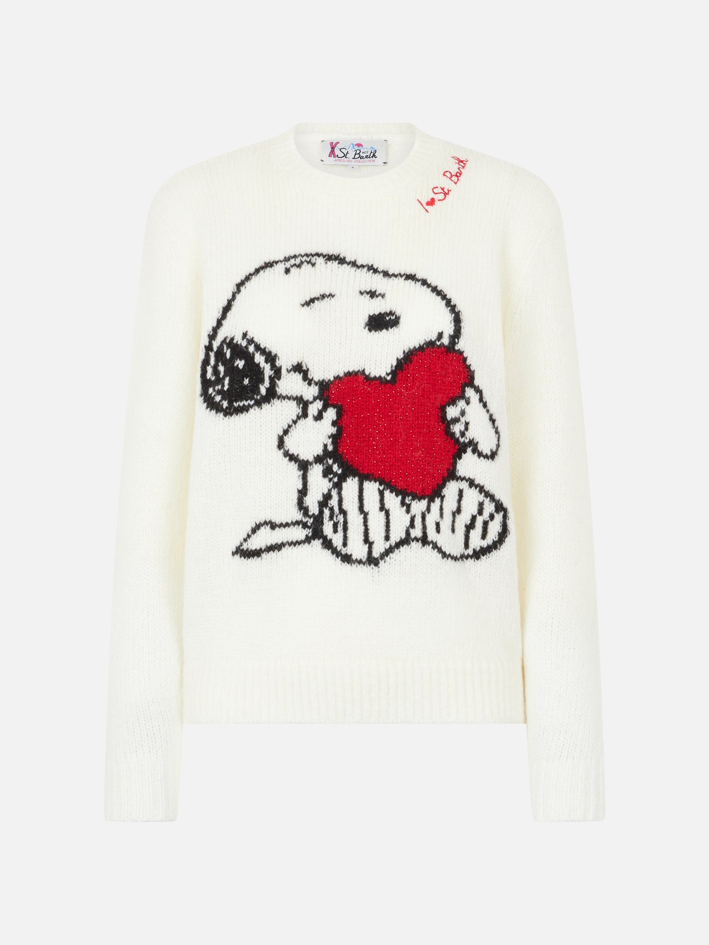 Woman sweater with Snoopy and Woodstock jacquard and rhinestones heart | SNOOPY PEANUTS™ SPECIAL EDITION
