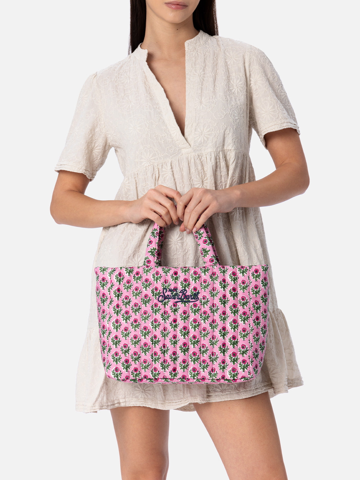 Pink flower quilted Soft Tote Mid bag - MC2 Saint Barth