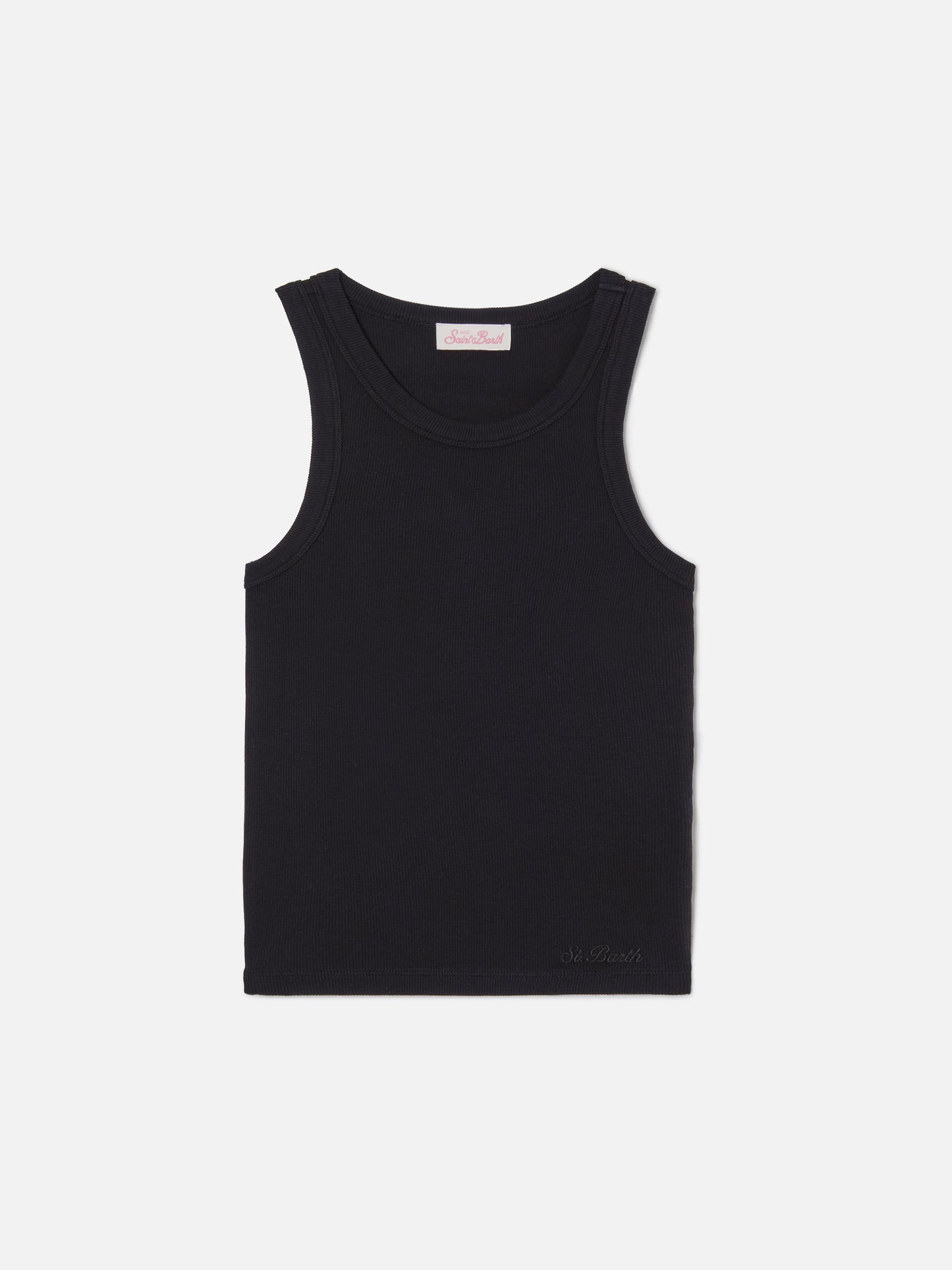 Black ribbed Ada tank top with embroidery