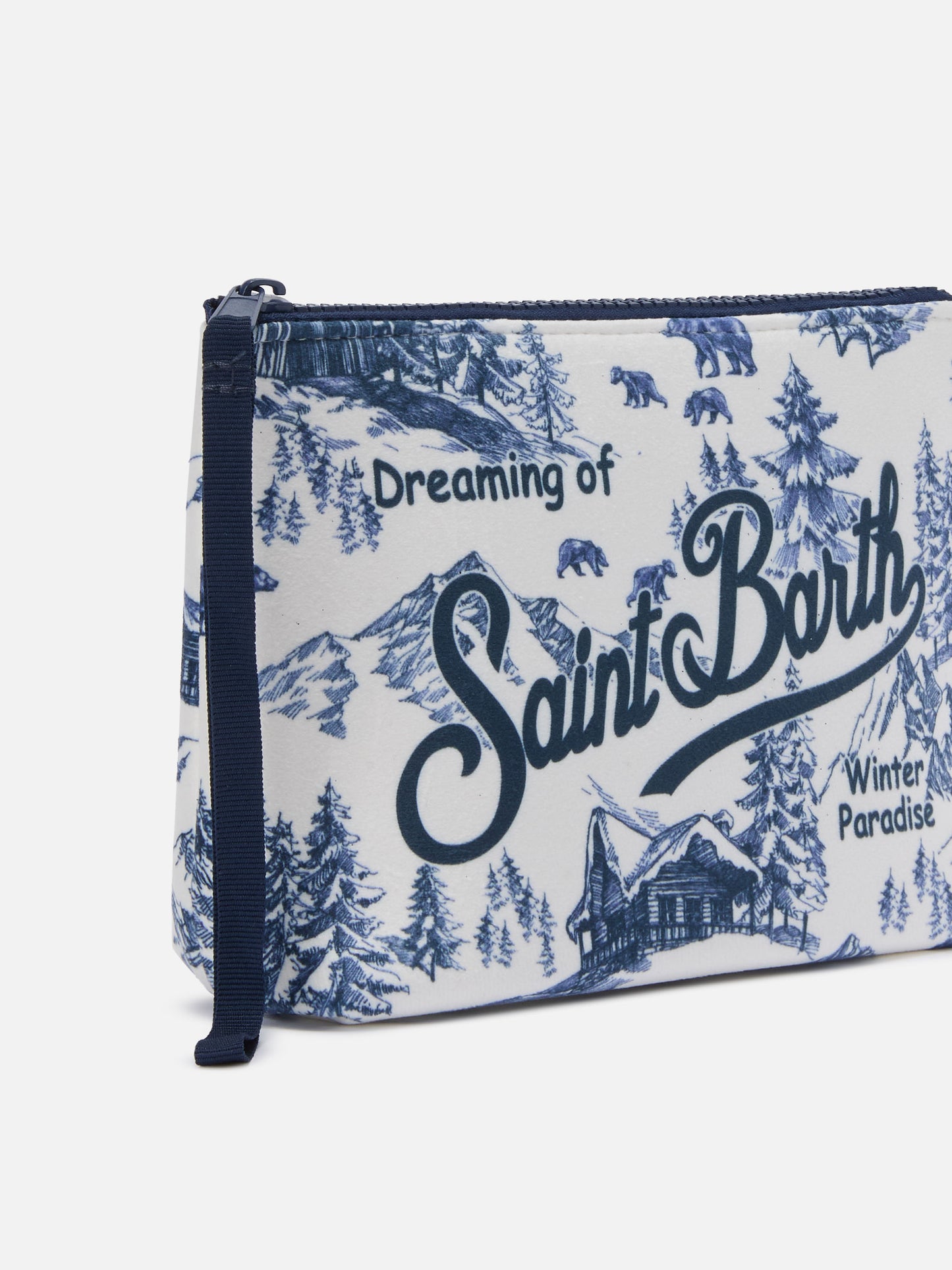 Aline Pouch in wool-effect fabric with toile de jouy print