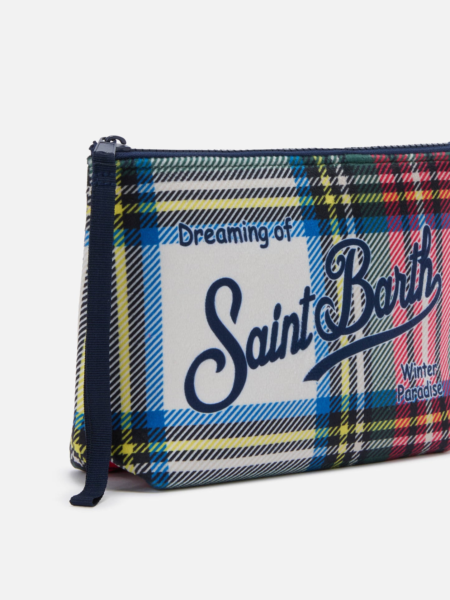 Aline Pouch in wool-effect fabric with white tartan print