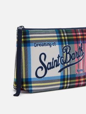 Aline Pouch in wool-effect fabric with white tartan print