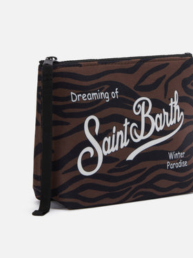 Aline Pouch in wool-effect fabric with zebra print