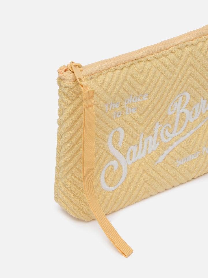 Pochette Aline in spugna gialla con motivo check embossed