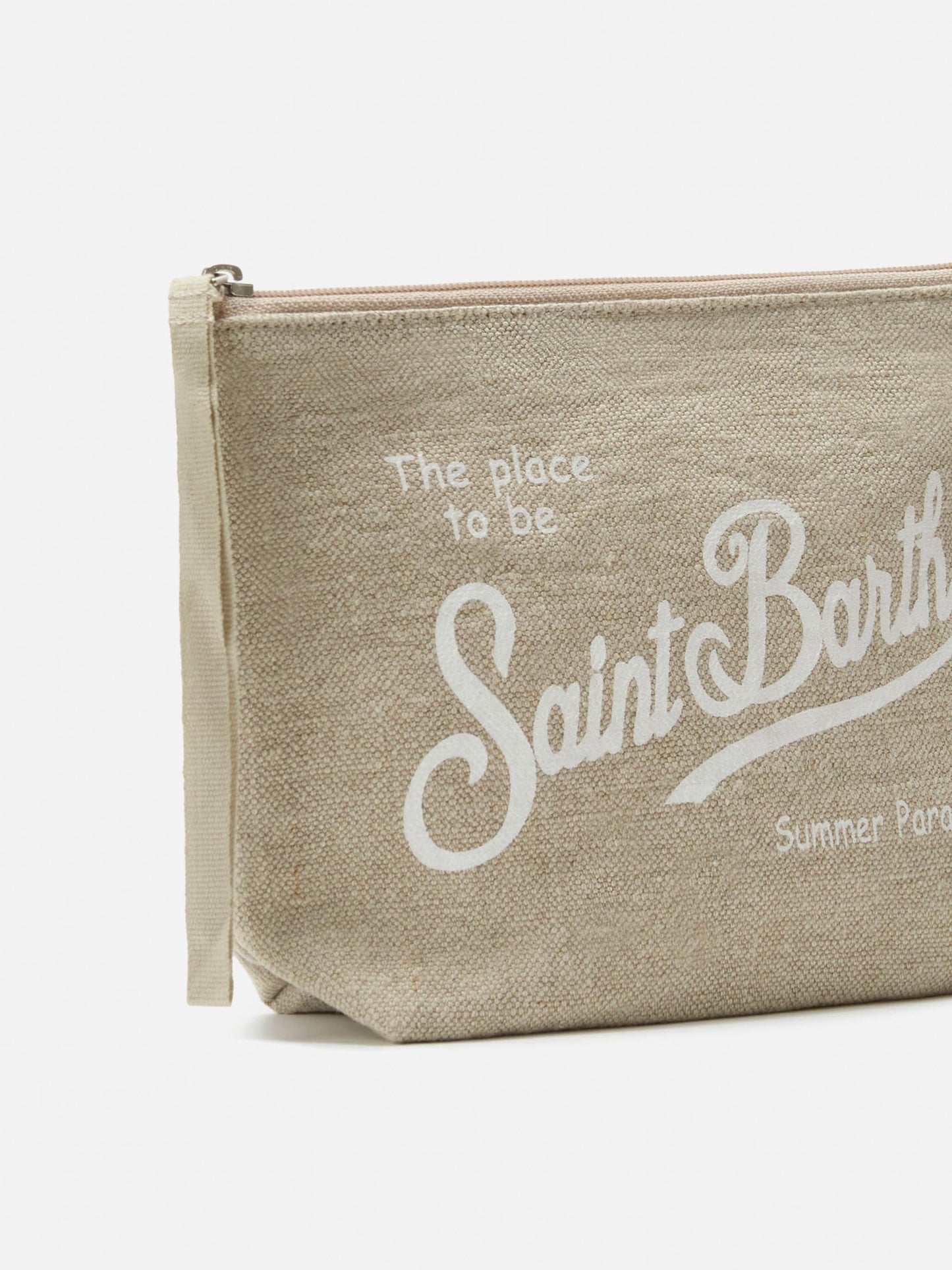 Aline beige solid color linen pouch