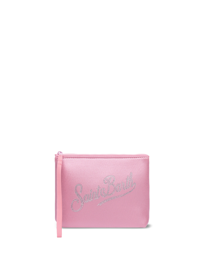 Aline Glänzend rosa Pochette mit Strasssteinen