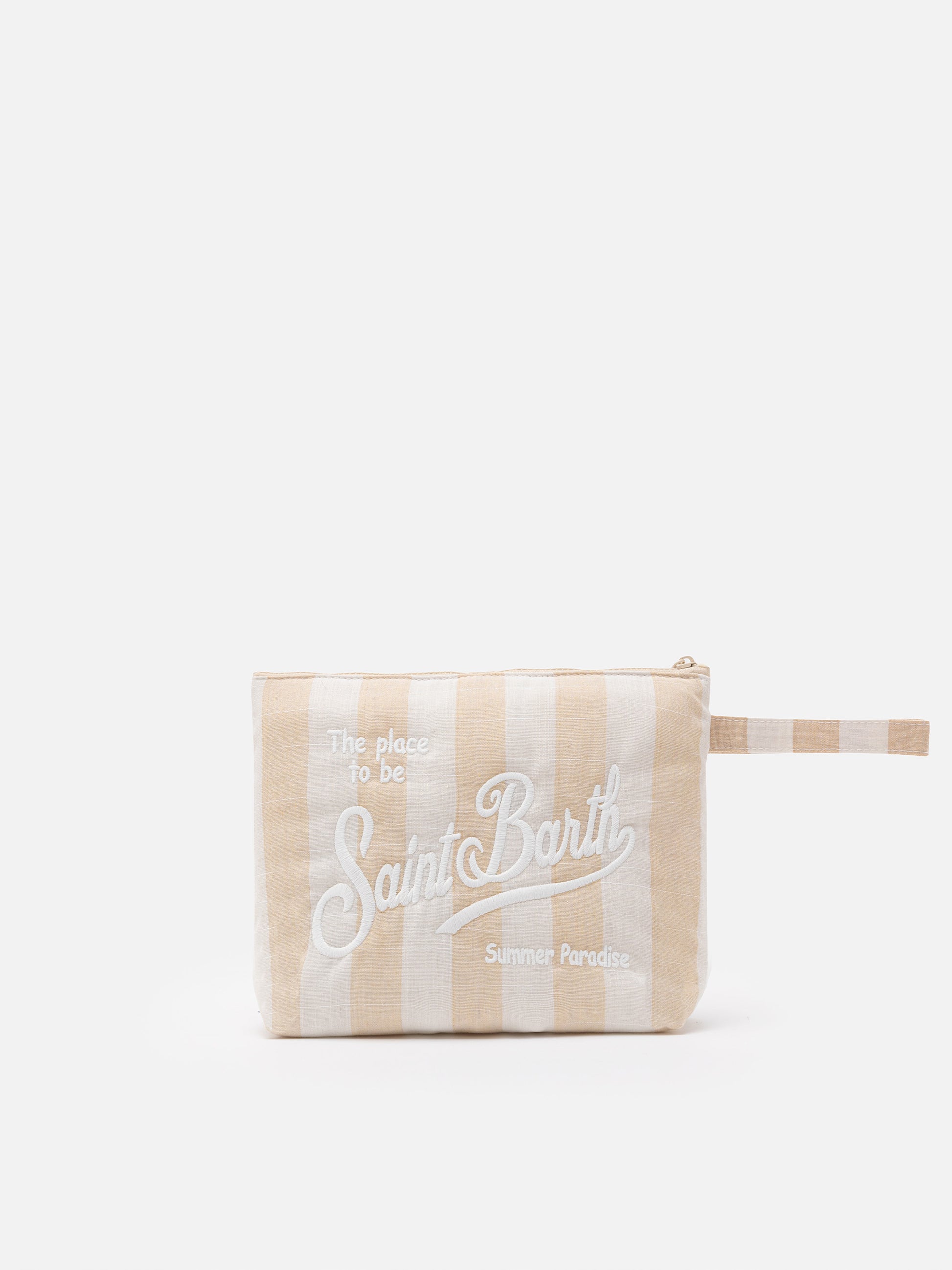 Aline Soft L cotton linen pochette with striped print - MC2 Saint Barth