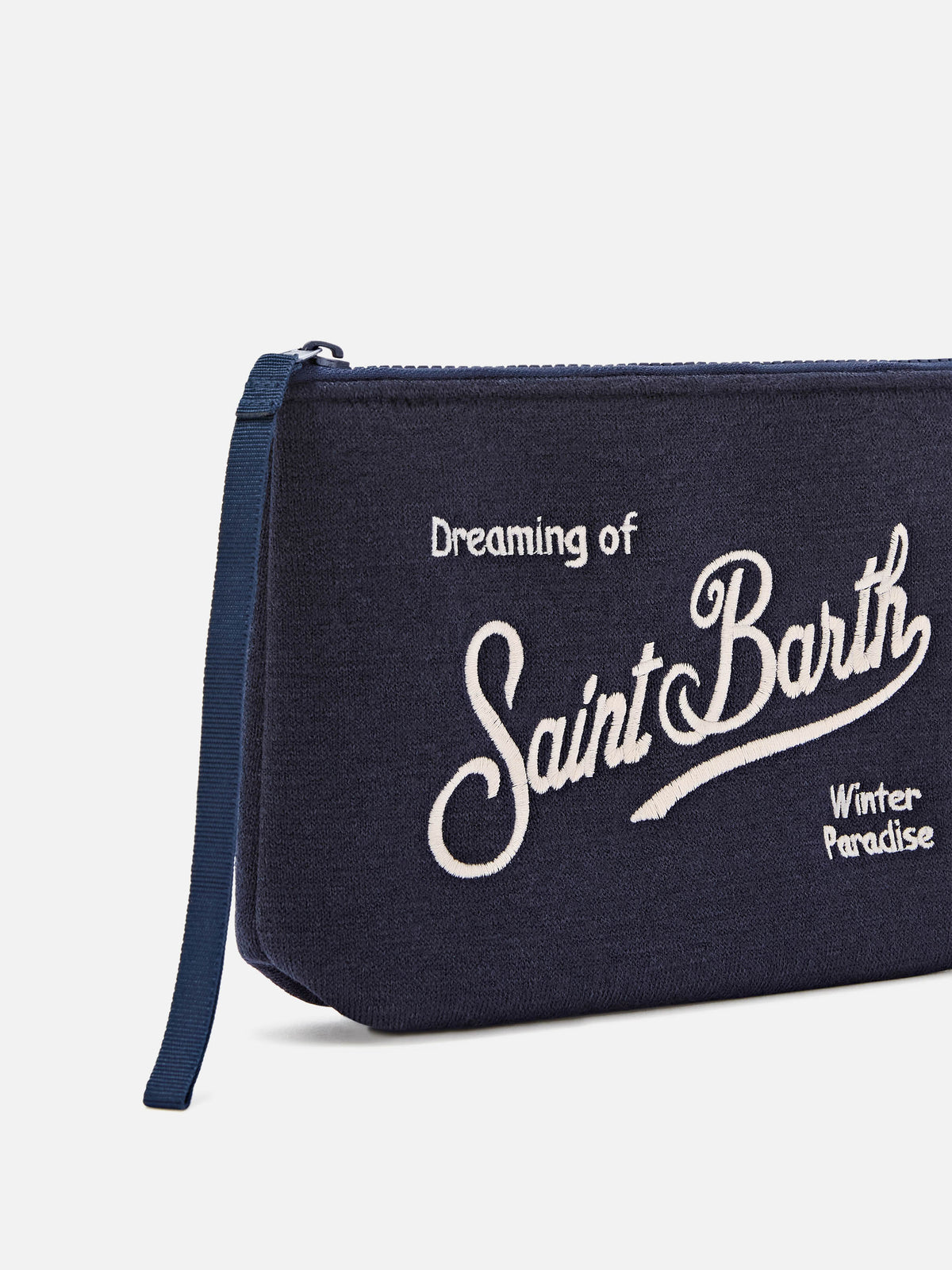 Pochette Aline blu navy in misto lana con ricamo logo