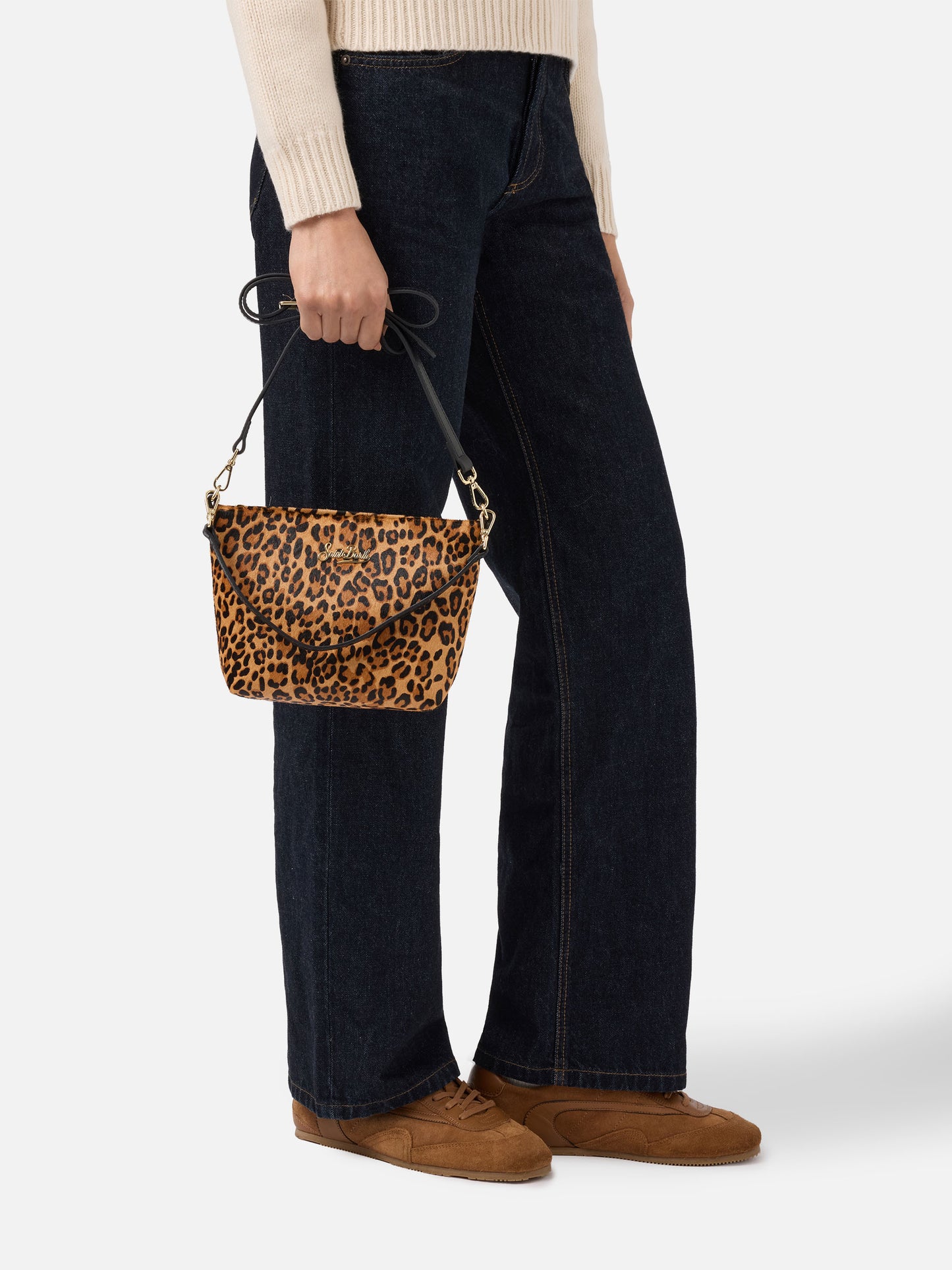 Aline Shoulder Bag in brushed leather and leopard-print calf hair