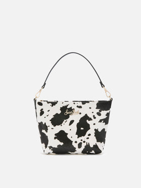 Aline Shoulder Bag in brushed leather and cow-print calf hair