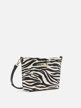 Aline Shoulder Bag in brushed leather and zebra-print calf hair