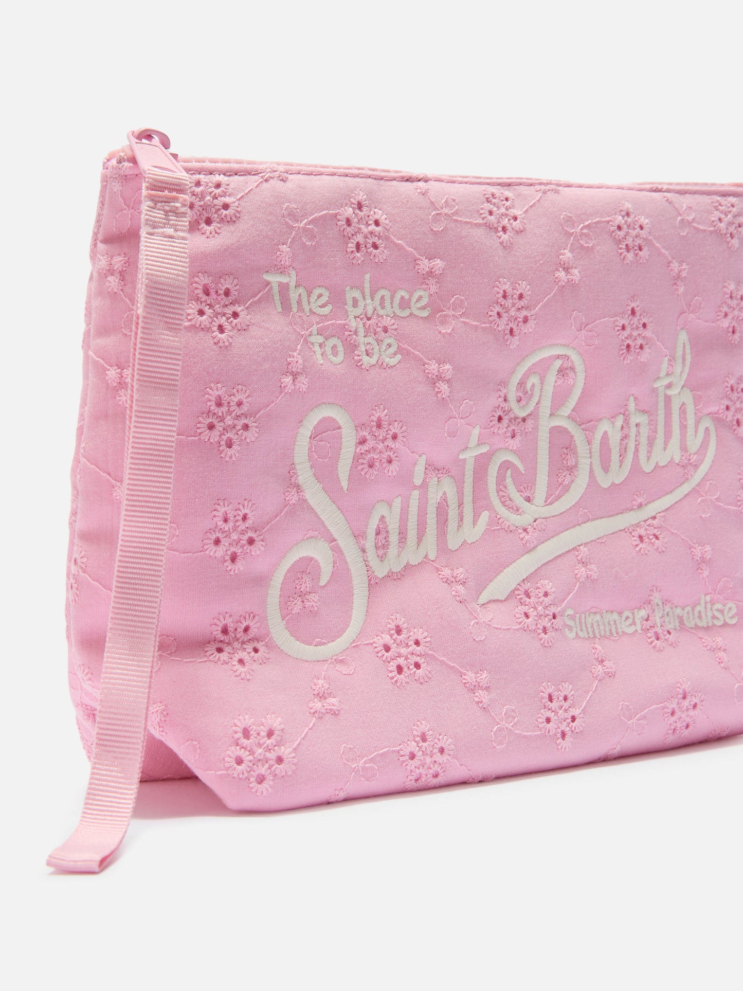 Pouch Aline de algodón broderie anglaise rosa