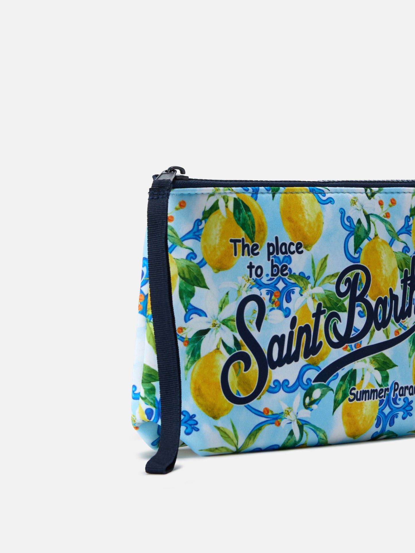 Pochette Aline en scuba con estampado de mayólica de limón