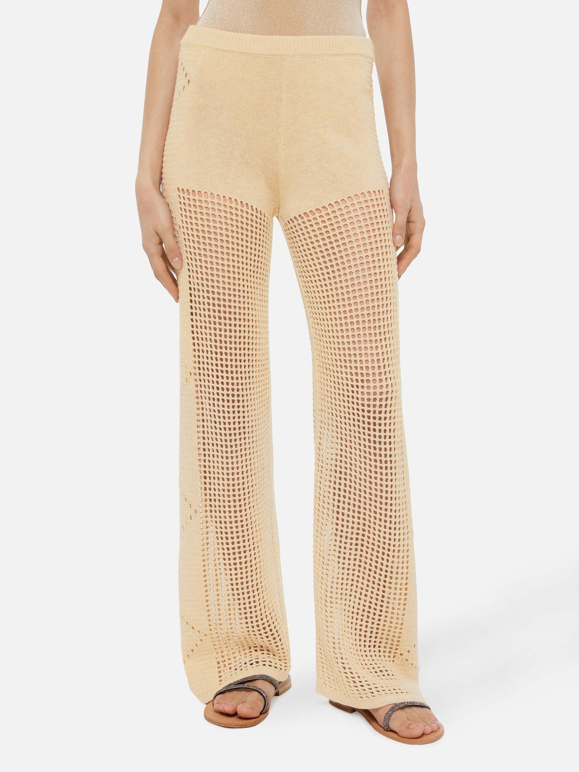 Alva beige crochet flared pants - MC2 Saint Barth
