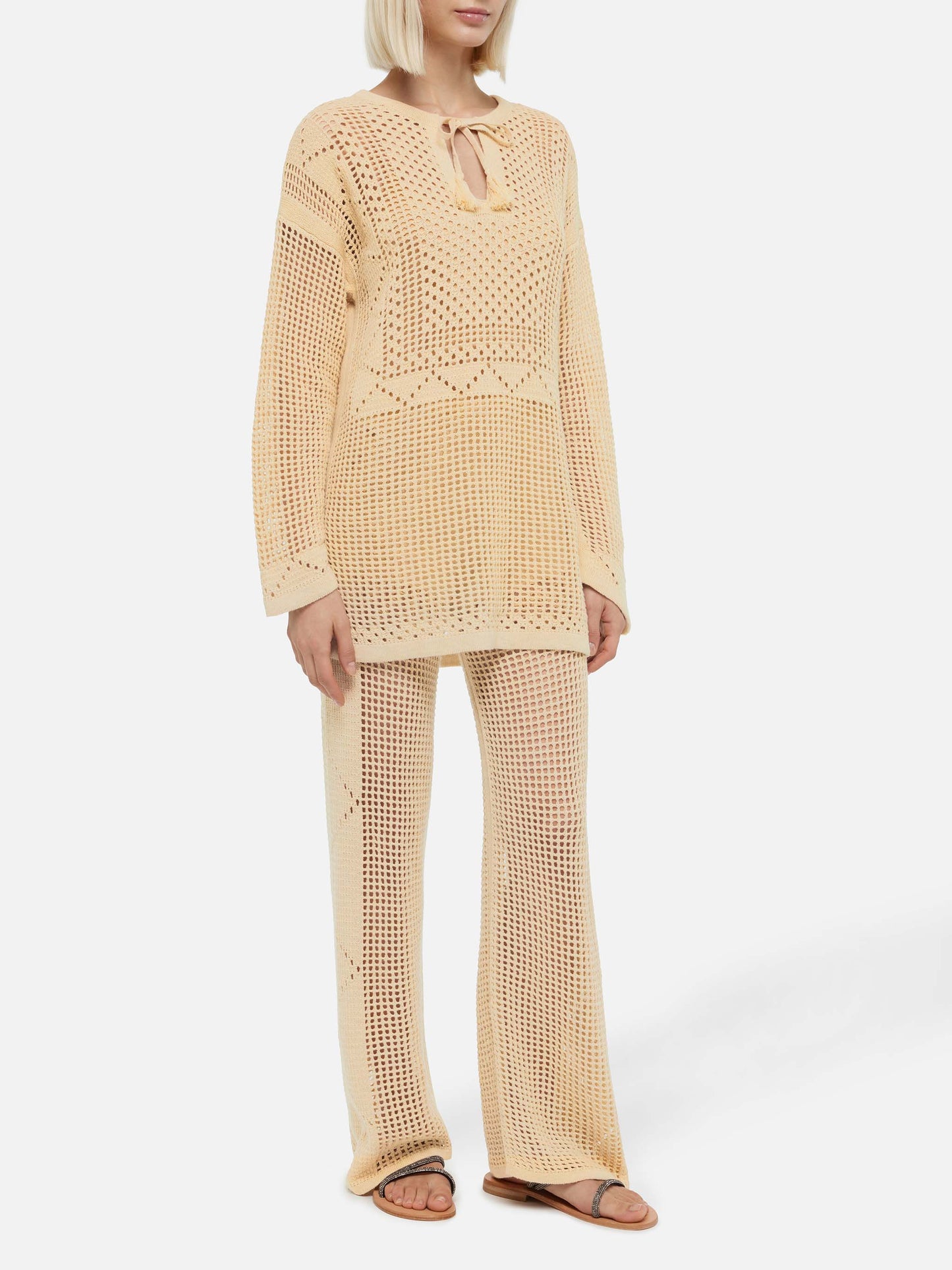 Alva beige crochet flared pants - MC2 Saint Barth