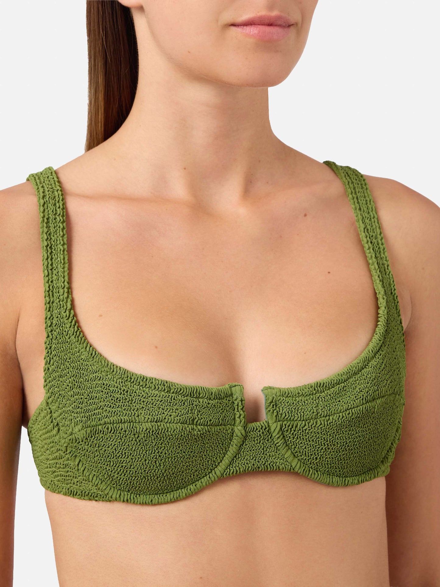Amira Balconette-Bikinioberteil aus Crinkle-Stoff in Militärgrün