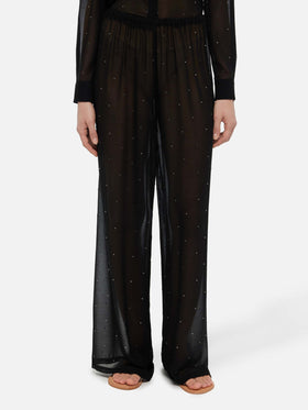 Amalia black wide-leg georgette trousers with rhinestone embellishment - MC2 Saint Barth