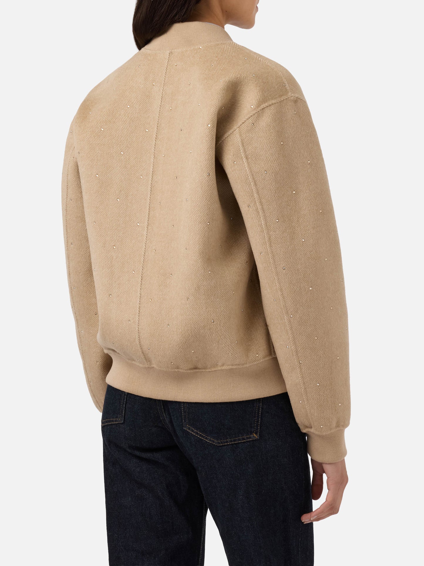 Bomber Adrien in tessuto double a spina di pesce con strass