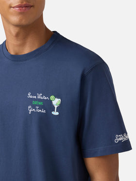 Arnott cotton T-shirt in blue with Save water drink Gin Tonic embroidery