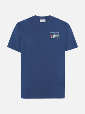 Arnott cotton T-shirt in blue with Grand Slam embroidery and bottle print