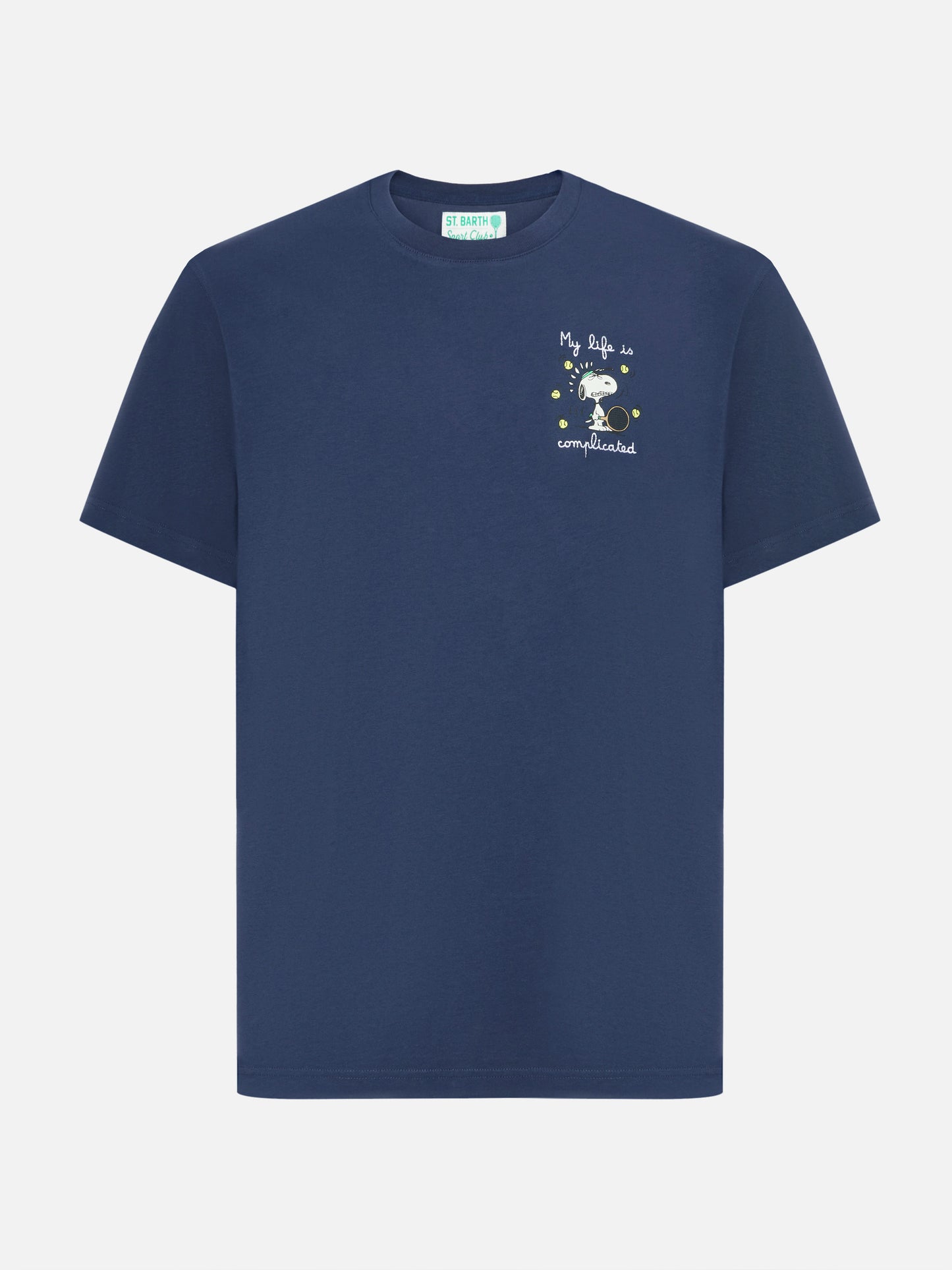 T-shirt Arnott in cotone blu con ricamo Snoopy My life is complicated | PEANUTS SPECIAL EDITION