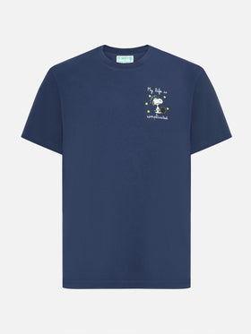 T-shirt Arnott in cotone blu con ricamo Snoopy My life is complicated | PEANUTS SPECIAL EDITION