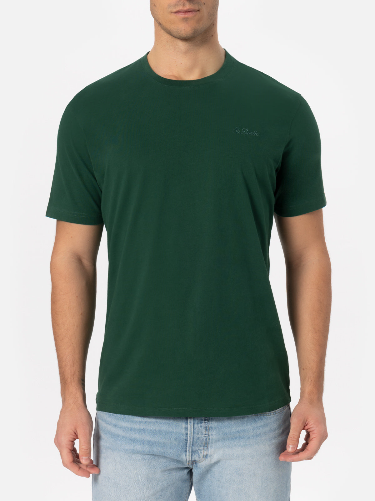 Man British green heavy cotton t-shirt Arnott with St. Barth embroidery - MC2 Saint Barth