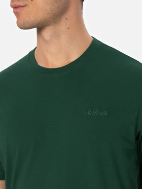 Man British green heavy cotton t-shirt Arnott with St. Barth embroidery - MC2 Saint Barth