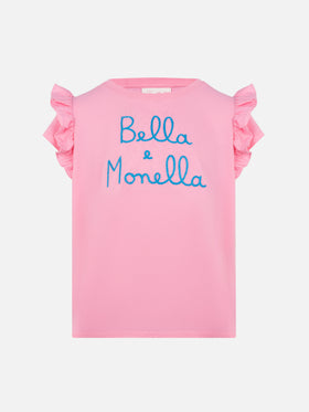 T-shirt Baby in cotone con volant e ricamo Bella e Monella