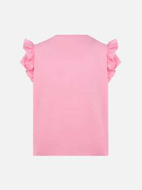 T-shirt Baby in cotone con volant e ricamo Bella e Monella